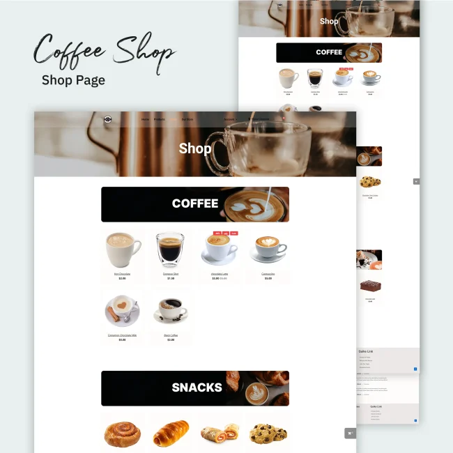 Coffee shop- wordpress website menu page